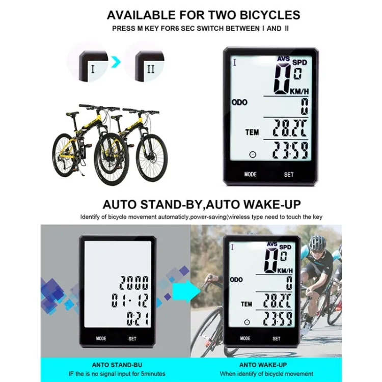 2.8 inch English Wireless Waterproof Cycle Computer LCD Odometer Speedometer with Extension Holder