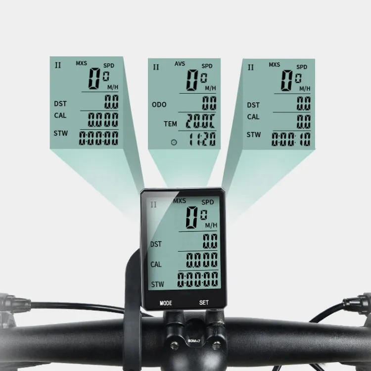 2.8 inch English Wireless Waterproof Cycle Computer LCD Odometer Speedometer with Extension Holder