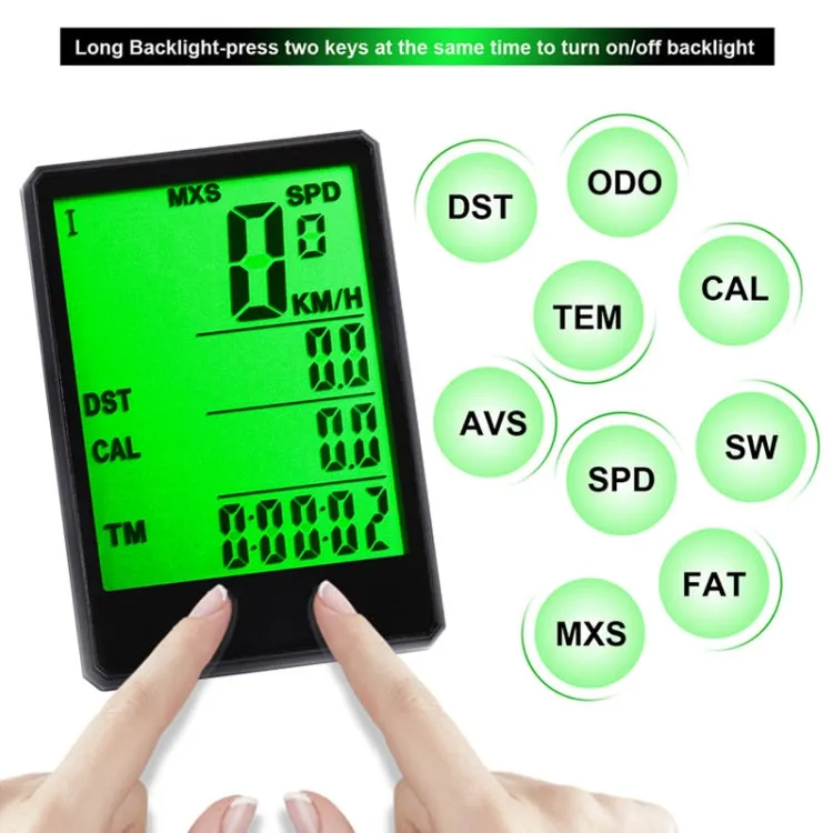 2.8 inch English Wireless Waterproof Cycle Computer LCD Odometer Speedometer with Extension Holder