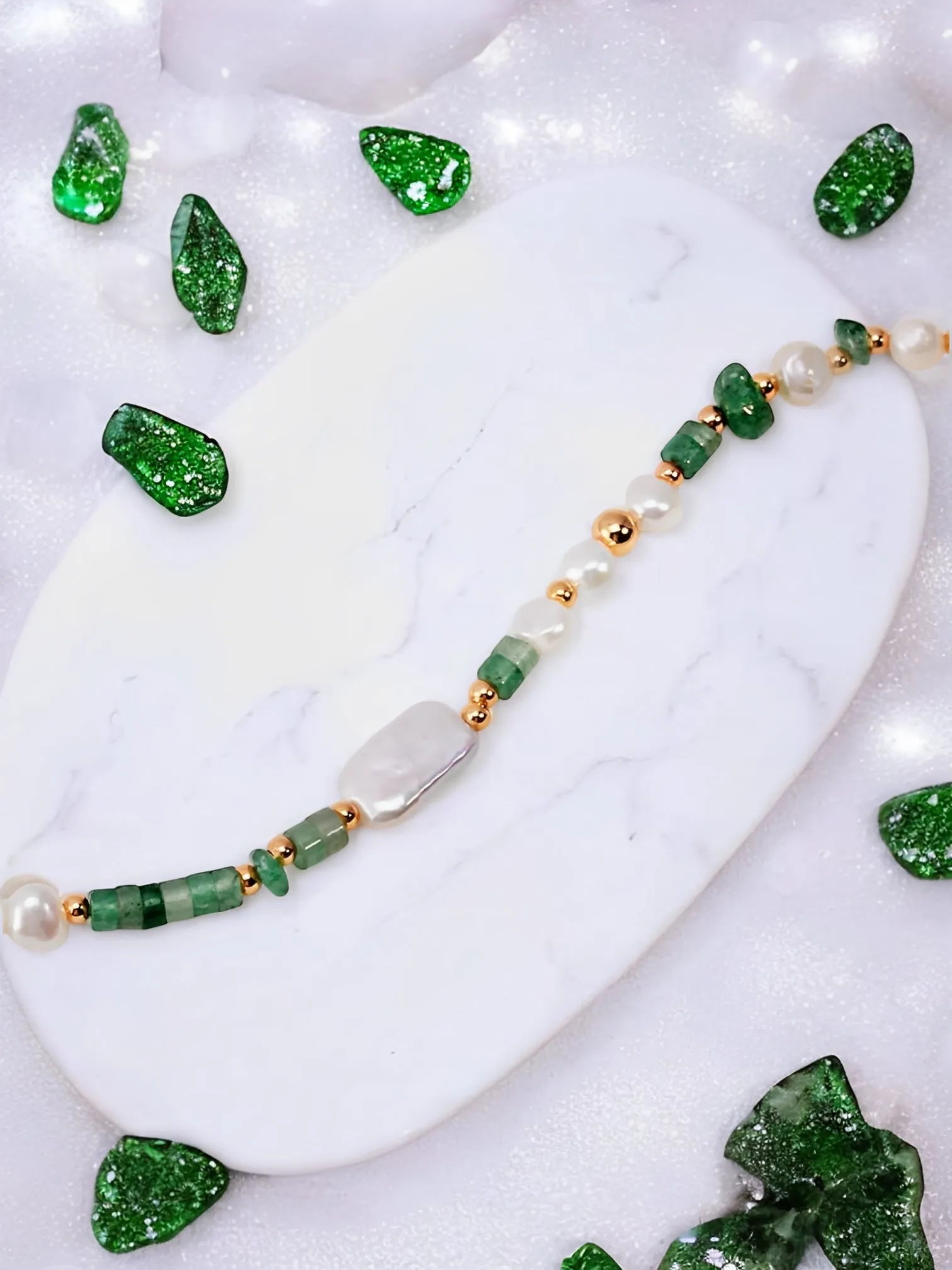 Adriana - Aventurine Beads with Pearl Necklace