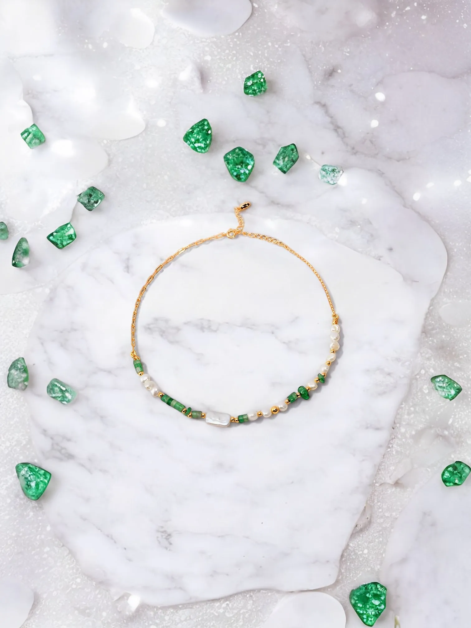 Adriana - Aventurine Beads with Pearl Necklace