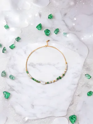 Adriana - Aventurine Beads with Pearl Necklace