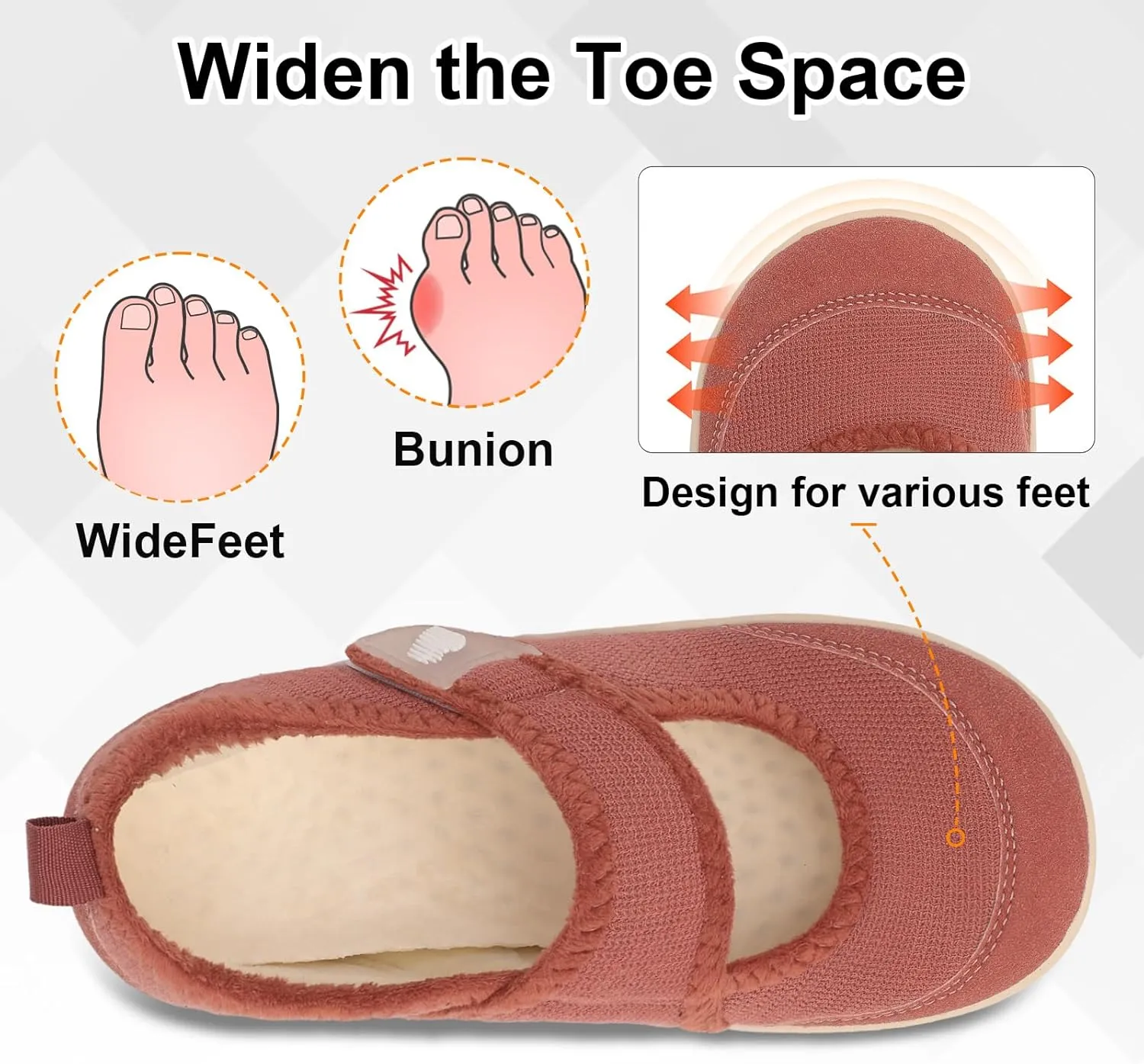 BARERUN Womens Slippers Wide Diabetic Shoes for Women Adjustable House Slippers Swollen Bunions Neuropathy House Shoes Stable Non Slip Barefoot Walking Shoes Indoor Outdoor