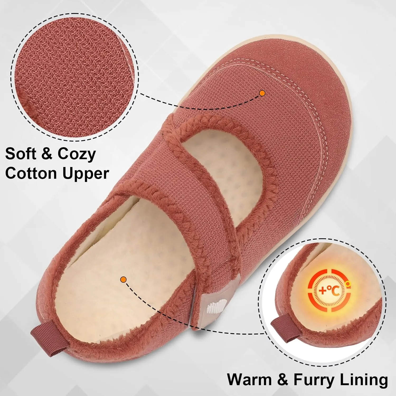 BARERUN Womens Slippers Wide Diabetic Shoes for Women Adjustable House Slippers Swollen Bunions Neuropathy House Shoes Stable Non Slip Barefoot Walking Shoes Indoor Outdoor