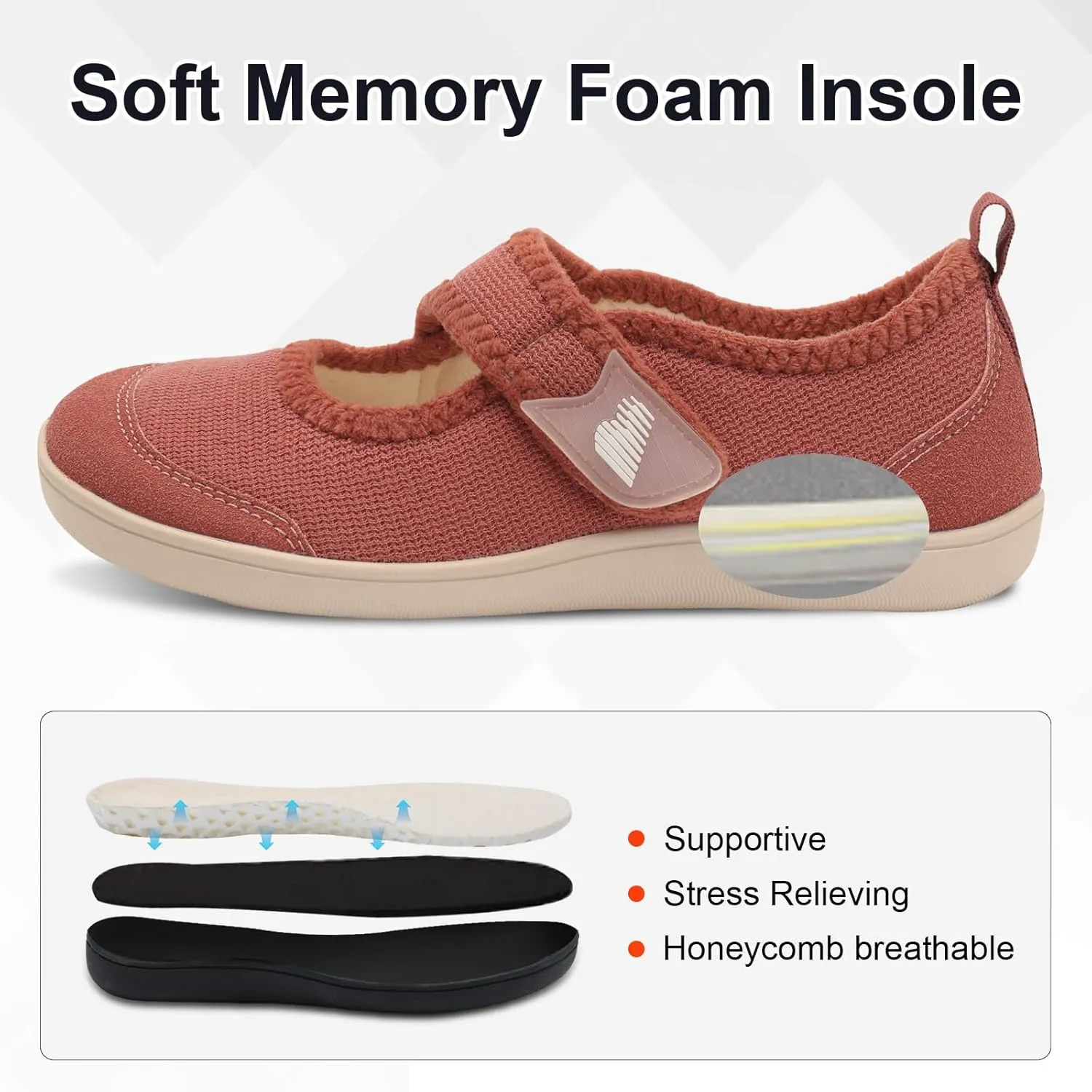 BARERUN Womens Slippers Wide Diabetic Shoes for Women Adjustable House Slippers Swollen Bunions Neuropathy House Shoes Stable Non Slip Barefoot Walking Shoes Indoor Outdoor