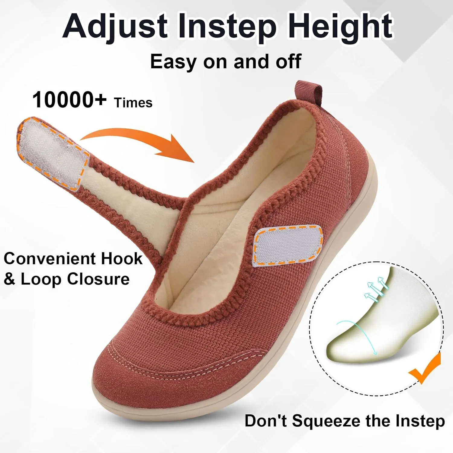 BARERUN Womens Slippers Wide Diabetic Shoes for Women Adjustable House Slippers Swollen Bunions Neuropathy House Shoes Stable Non Slip Barefoot Walking Shoes Indoor Outdoor