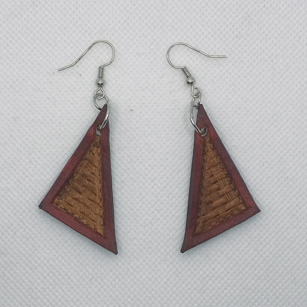 Basket Weave Triangle Leather Earrings