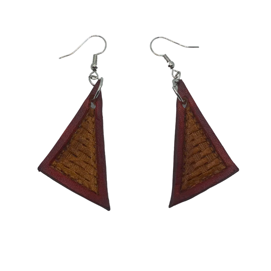 Basket Weave Triangle Leather Earrings