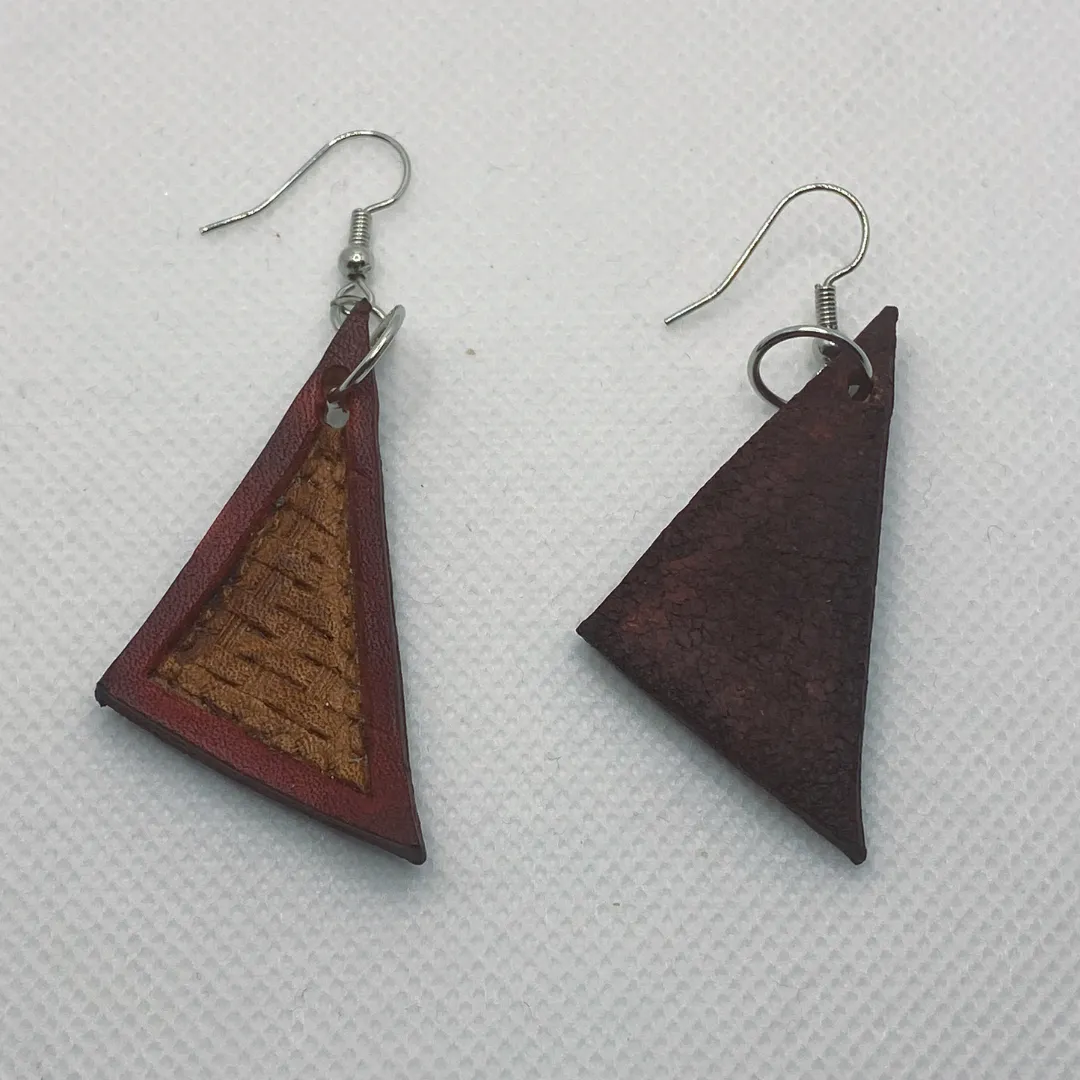 Basket Weave Triangle Leather Earrings