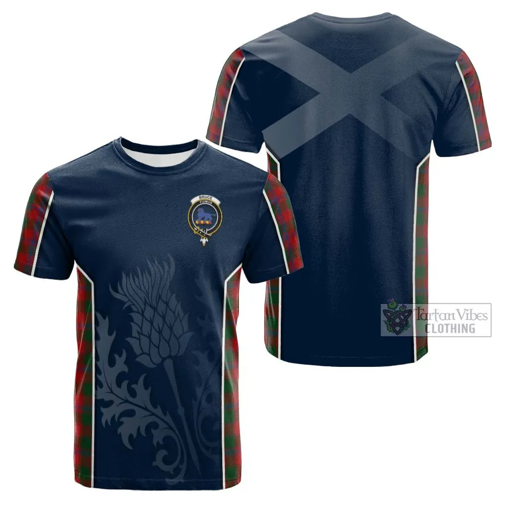 Bruce Old Tartan Cotton T-shirt with Family Crest and Scottish Thistle Vibes Sport Style