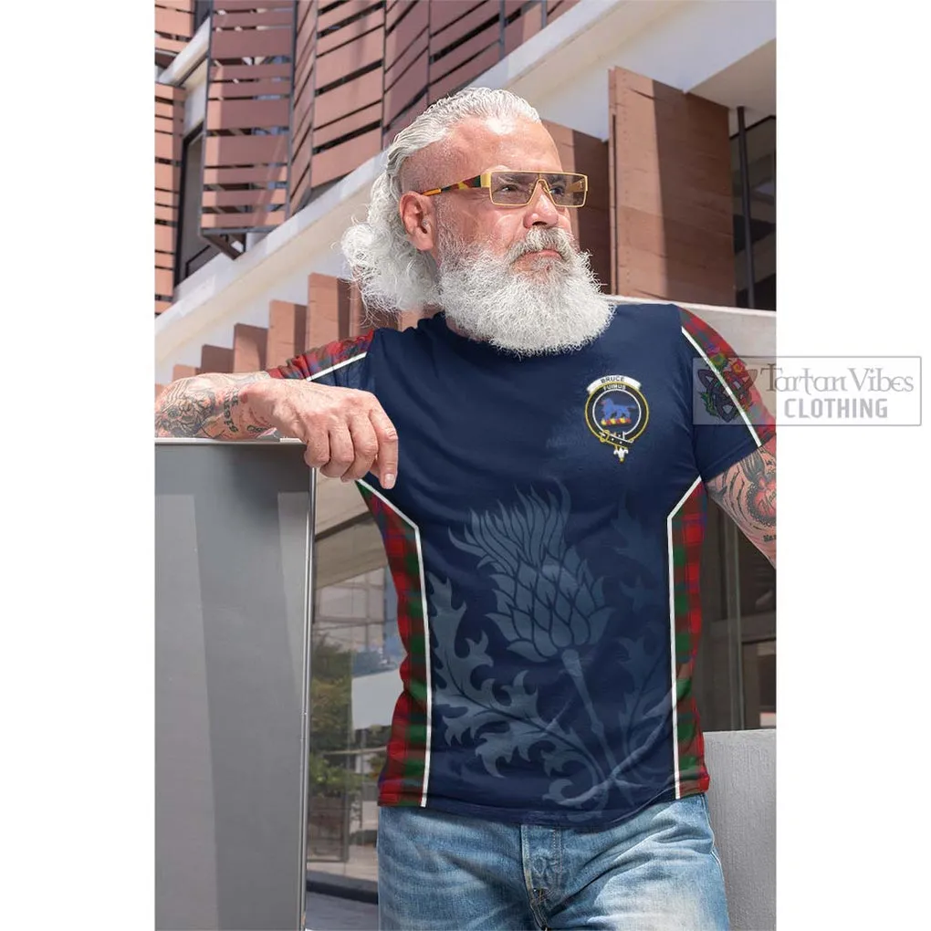 Bruce Old Tartan Cotton T-shirt with Family Crest and Scottish Thistle Vibes Sport Style