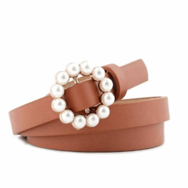 Chic round buckle pearl belt!