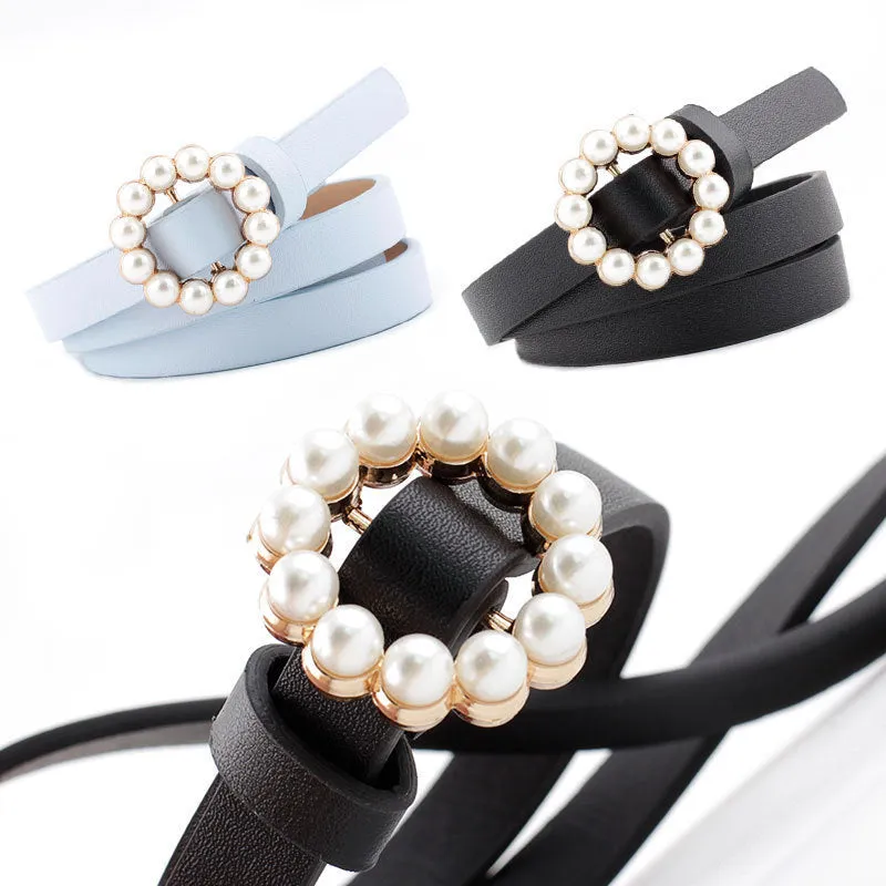 Chic round buckle pearl belt!