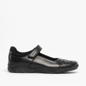 CLARE Girls Leather Touch Fasten Shoes Black