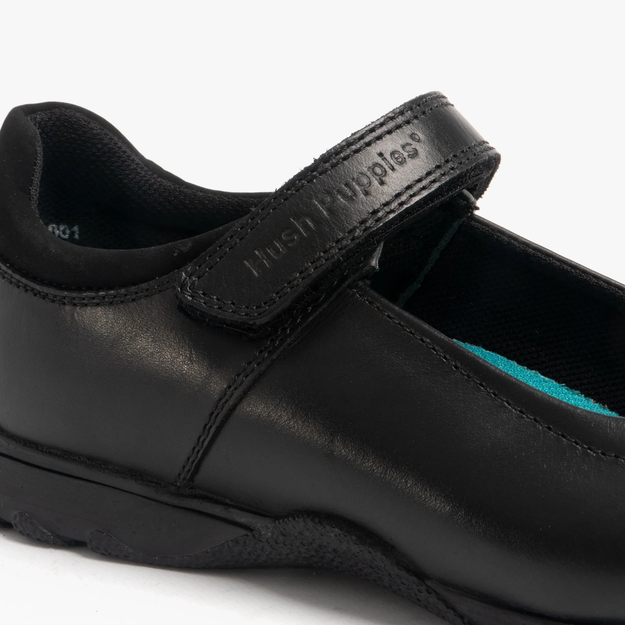 CLARE Girls Leather Touch Fasten Shoes Black