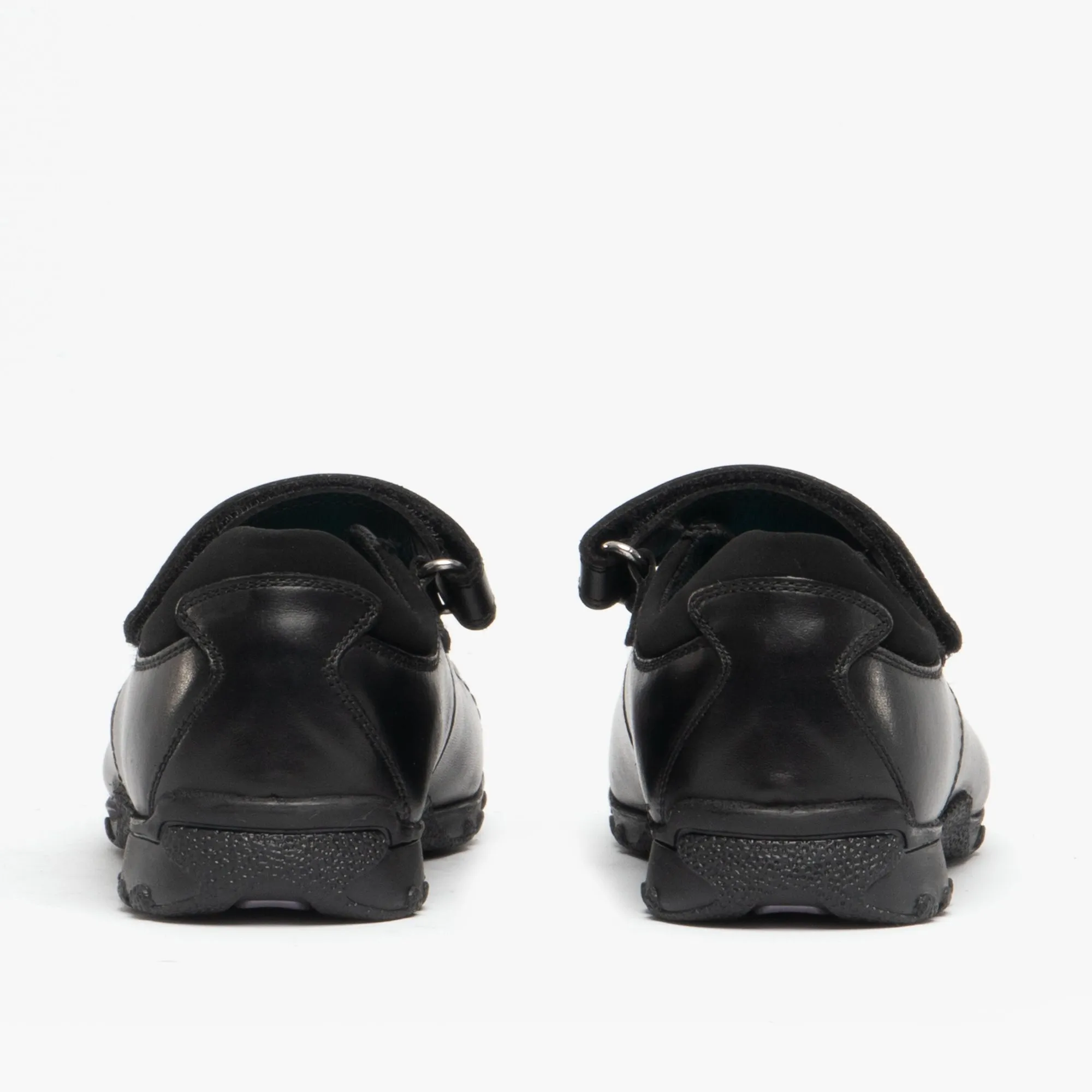 CLARE Girls Leather Touch Fasten Shoes Black