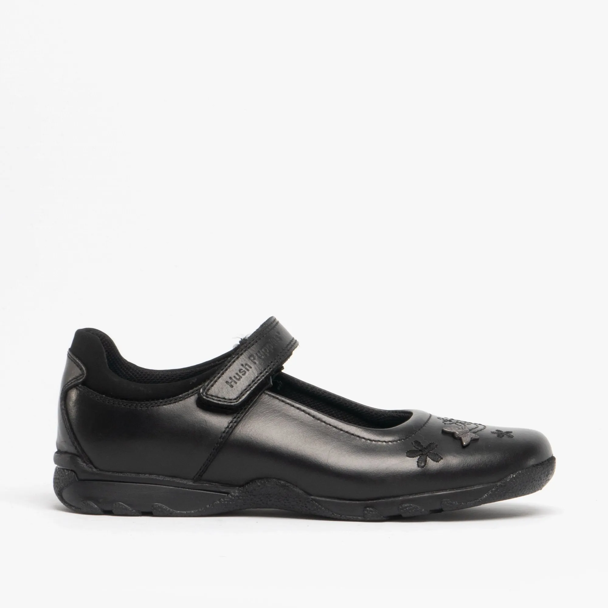 CLARE Girls Leather Touch Fasten Shoes Black