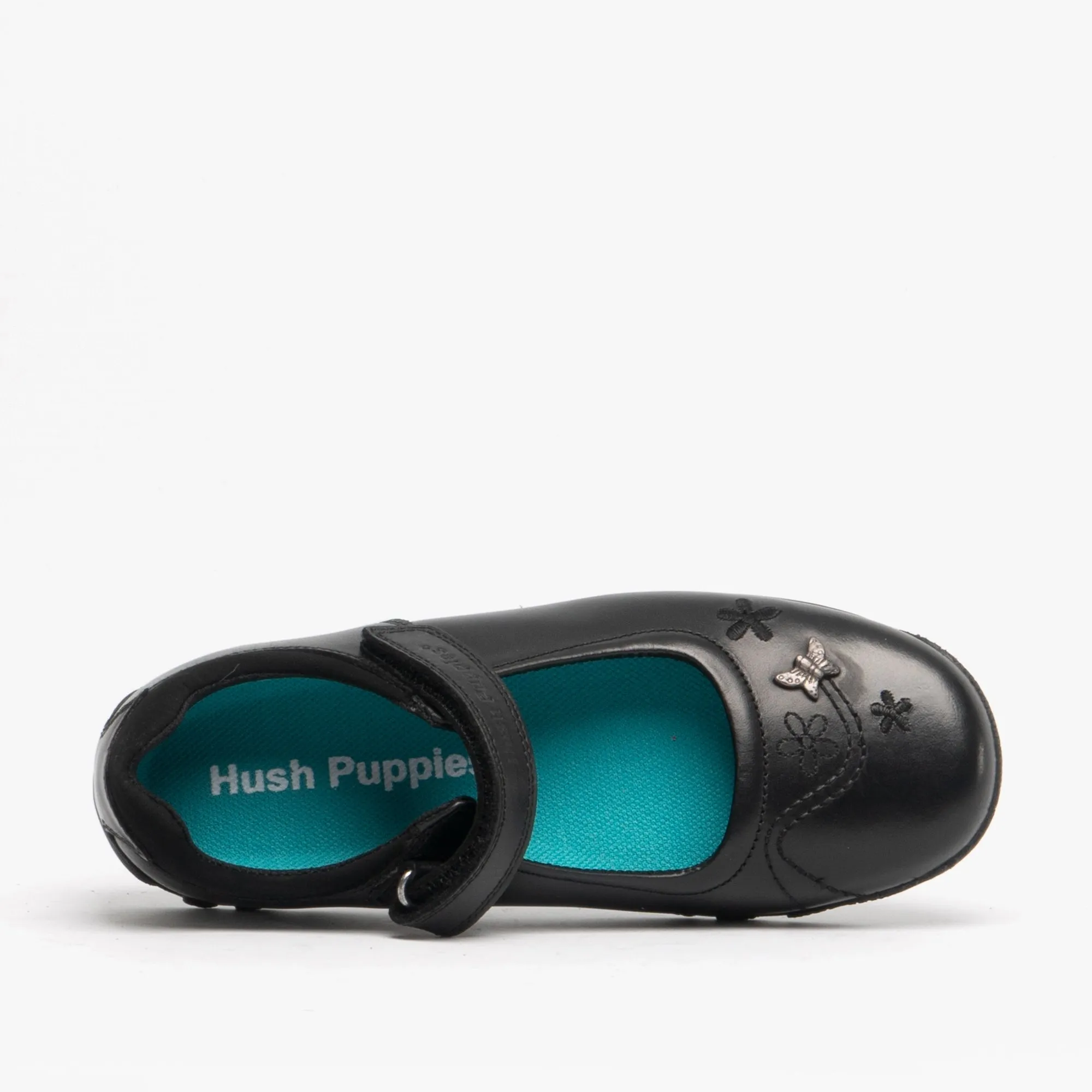 CLARE Girls Leather Touch Fasten Shoes Black