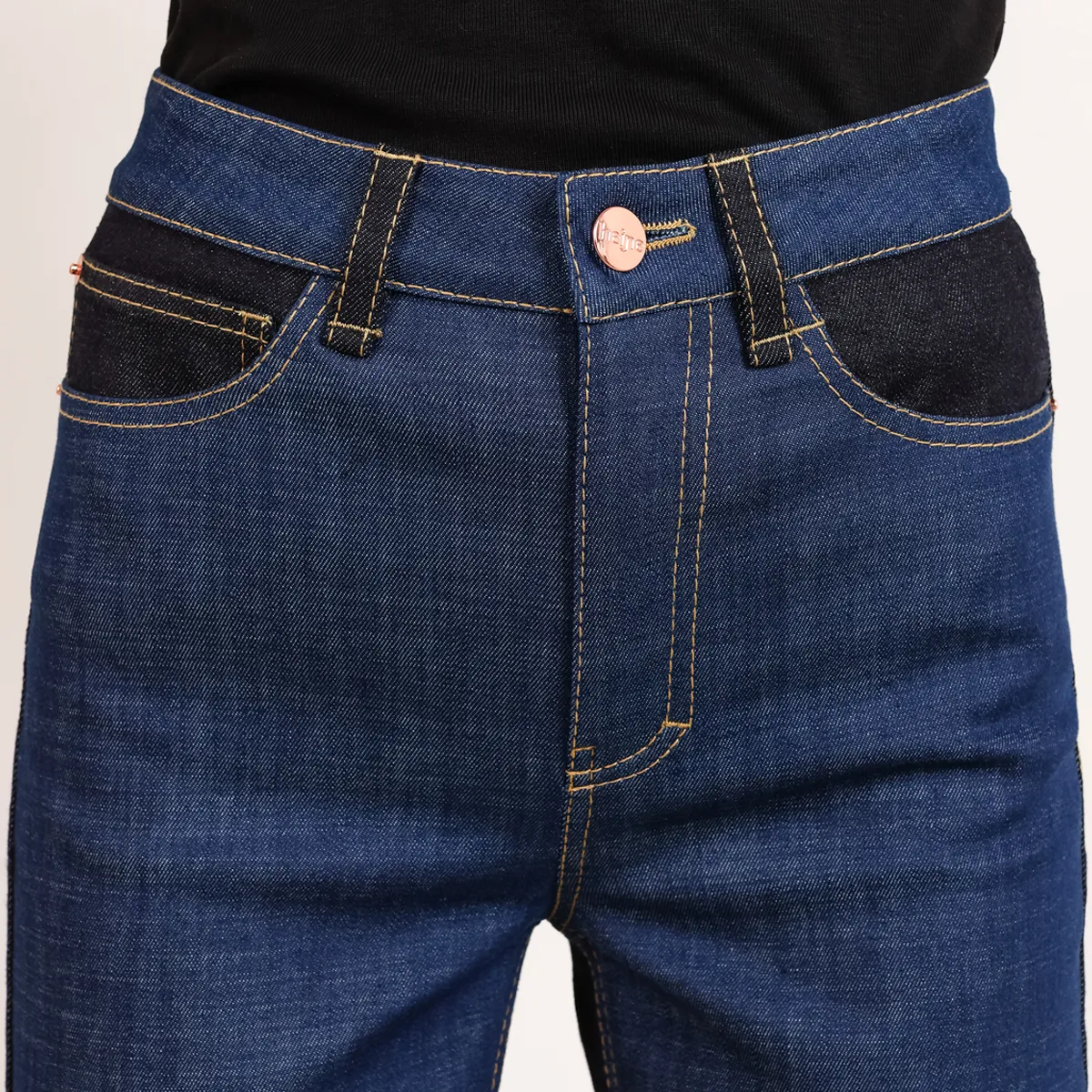 Color Block Cropped Jeans in 2 Tones of Blue