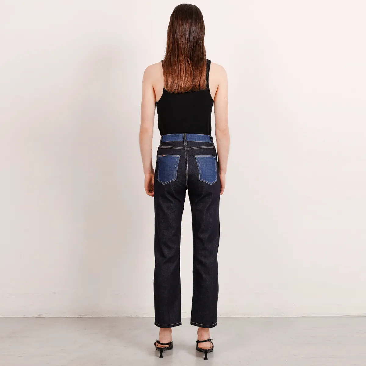Color Block Cropped Jeans in 2 Tones of Blue