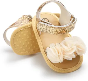 COSANKIM Infant Baby Girls Summer Sandals with Flower Soft Sole Newborn Toddler First Walker Crib Dress Shoes