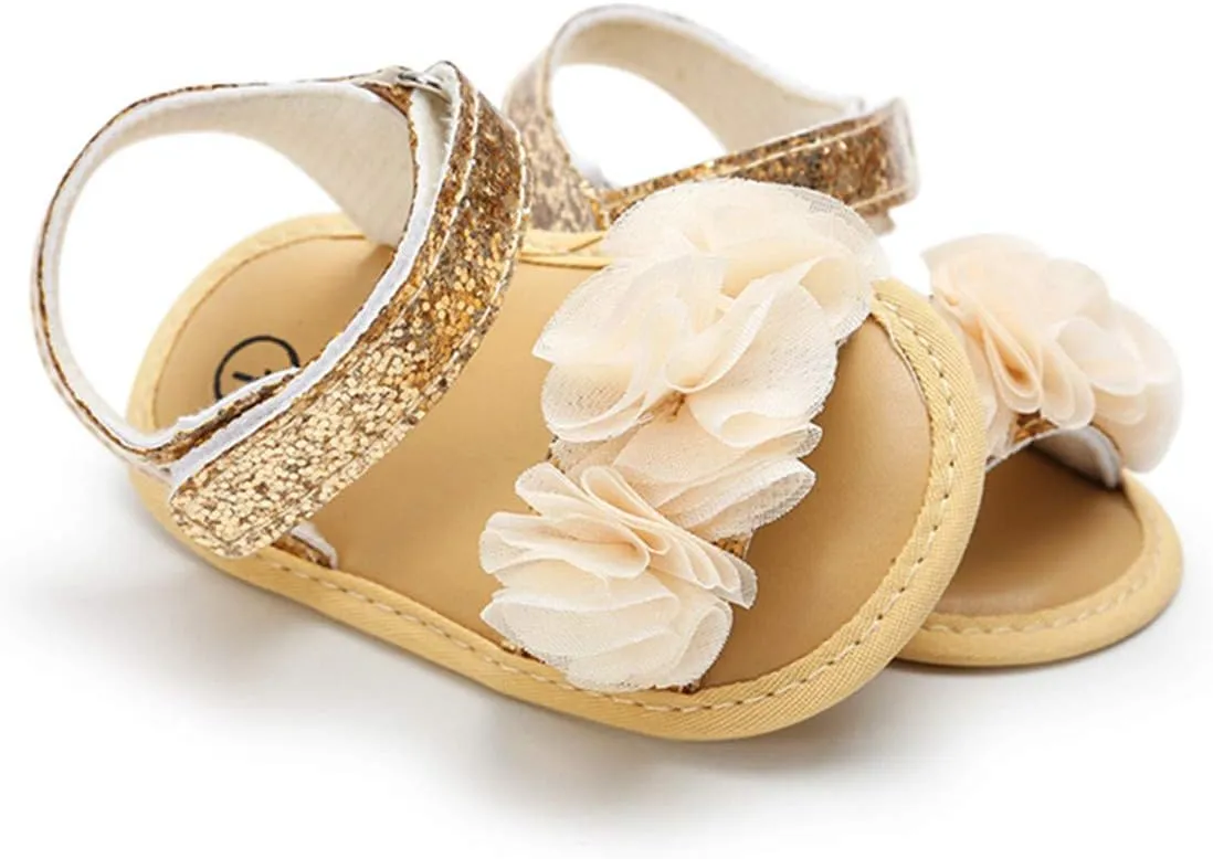 COSANKIM Infant Baby Girls Summer Sandals with Flower Soft Sole Newborn Toddler First Walker Crib Dress Shoes