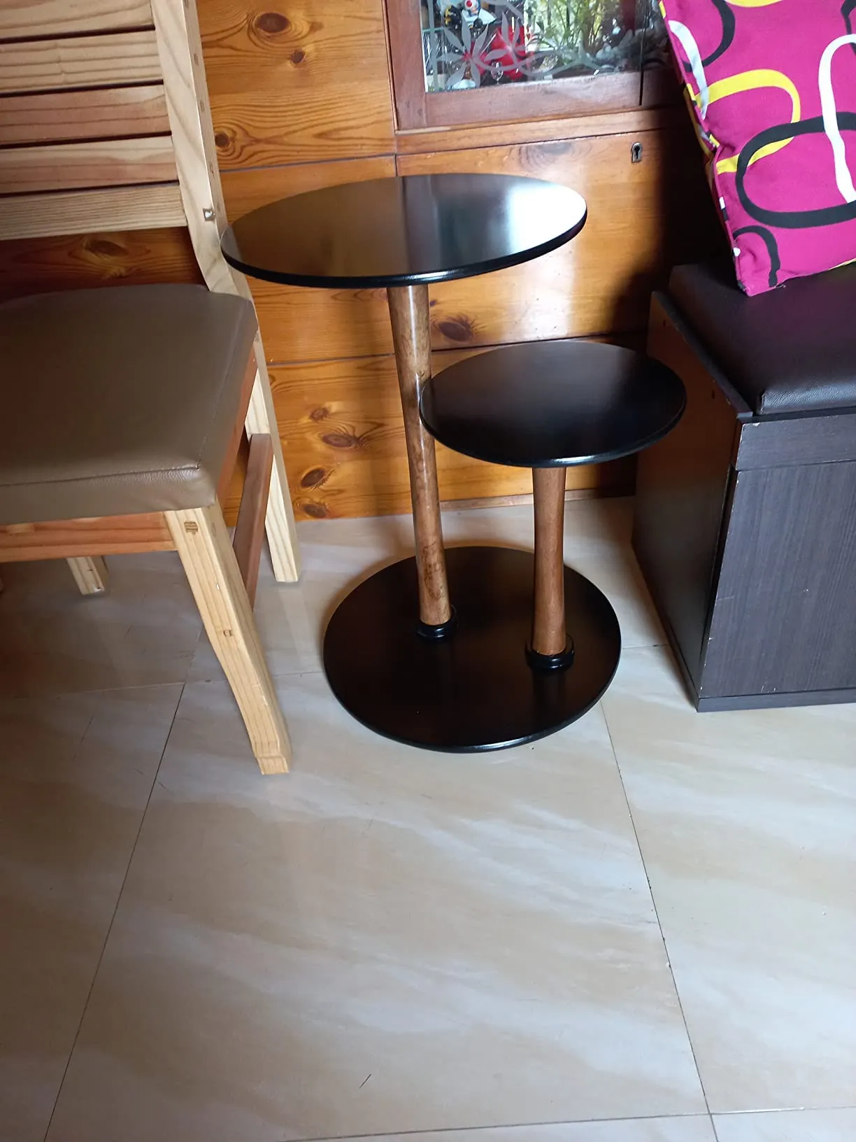 Dime Arts Shoppee Modern Double Top Round Coffee Table/Side Table/CenterTable/Beside Table. (Black) (Black)