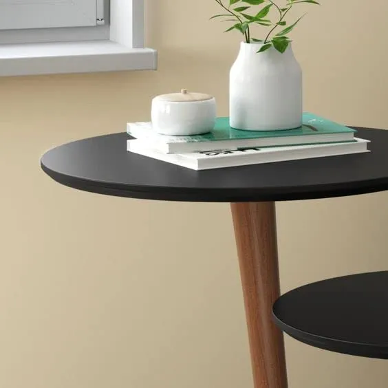 Dime Arts Shoppee Modern Double Top Round Coffee Table/Side Table/CenterTable/Beside Table. (Black) (Black)