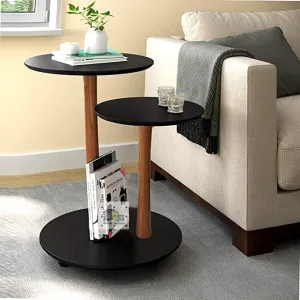Dime Arts Shoppee Modern Double Top Round Coffee Table/Side Table/CenterTable/Beside Table. (Black) (Black)