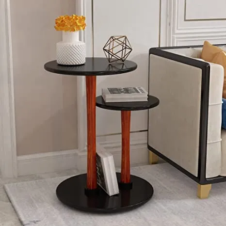 Dime Arts Shoppee Modern Double Top Round Coffee Table/Side Table/CenterTable/Beside Table. (Black) (Black)