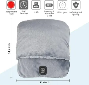 Electric Heated Foot Warmer with Massage,Vibration and Heating,Soft Plush Fabric & USB Fast Heating Pad for Women and Men,Relieve Foot Pain Soreness