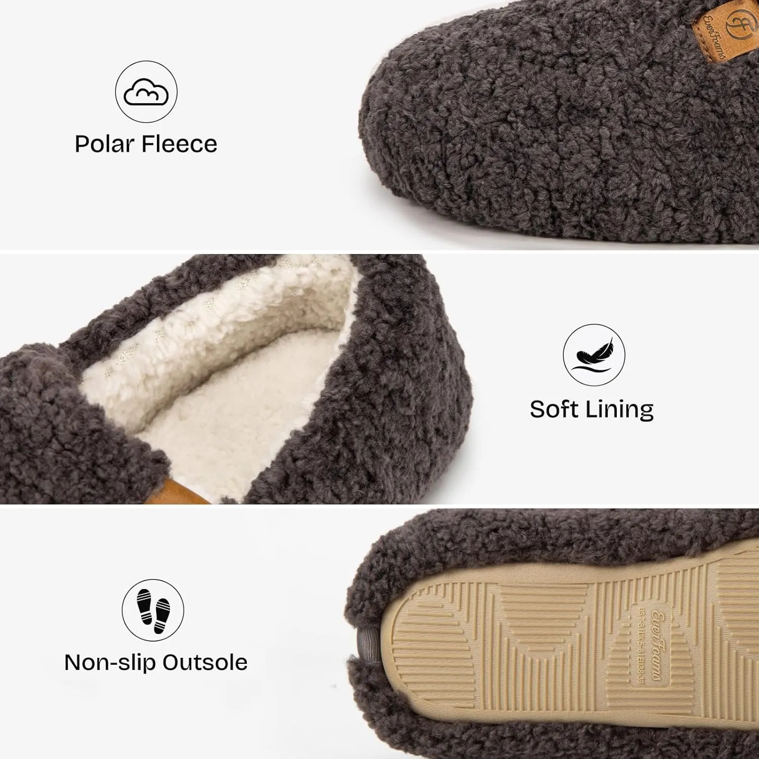 EverFoams Womens Soft Curly Full Slippers Memory Foam Lightweight House Shoes Cozy Loafer with Polar Fleece Lining