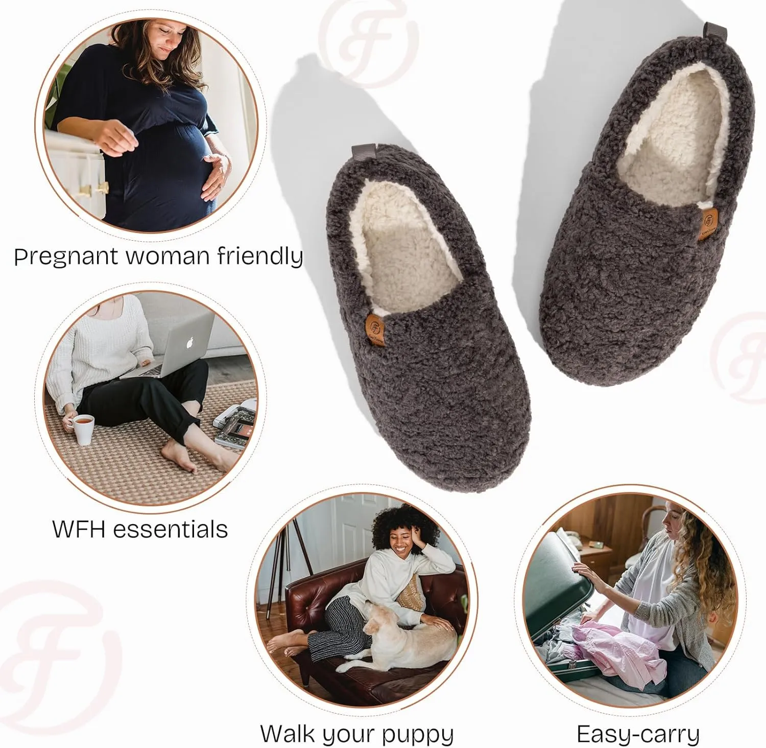 EverFoams Womens Soft Curly Full Slippers Memory Foam Lightweight House Shoes Cozy Loafer with Polar Fleece Lining