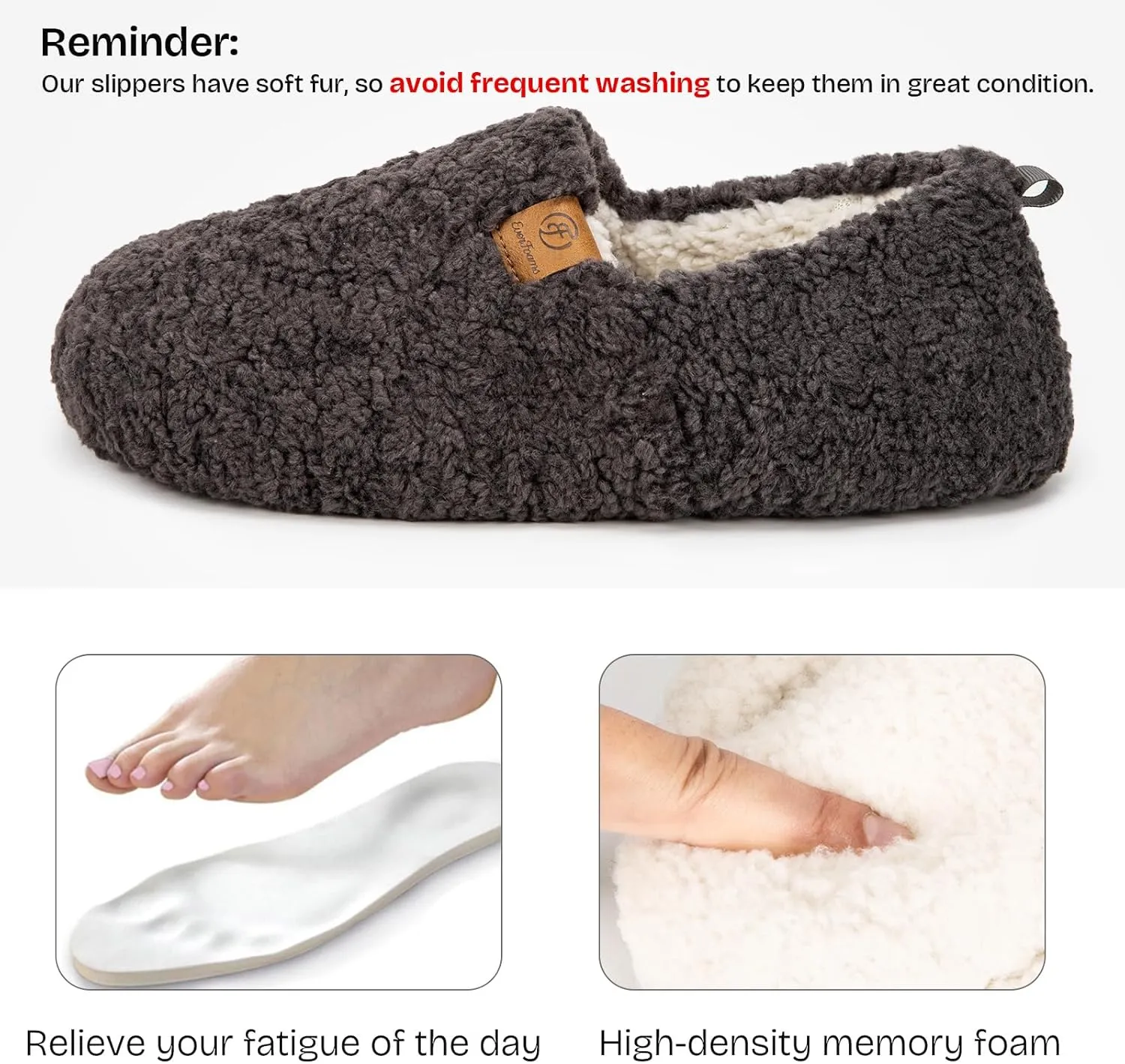 EverFoams Womens Soft Curly Full Slippers Memory Foam Lightweight House Shoes Cozy Loafer with Polar Fleece Lining