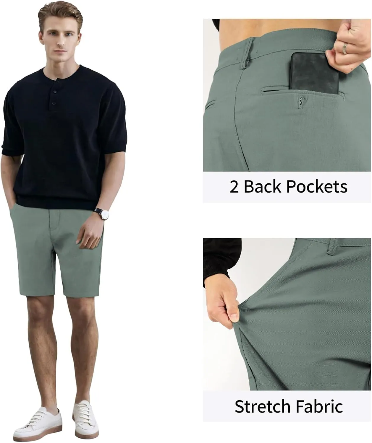 GINGTTO Mens Slim Fit Shorts 9" Inseam Stretch Chino Shorts