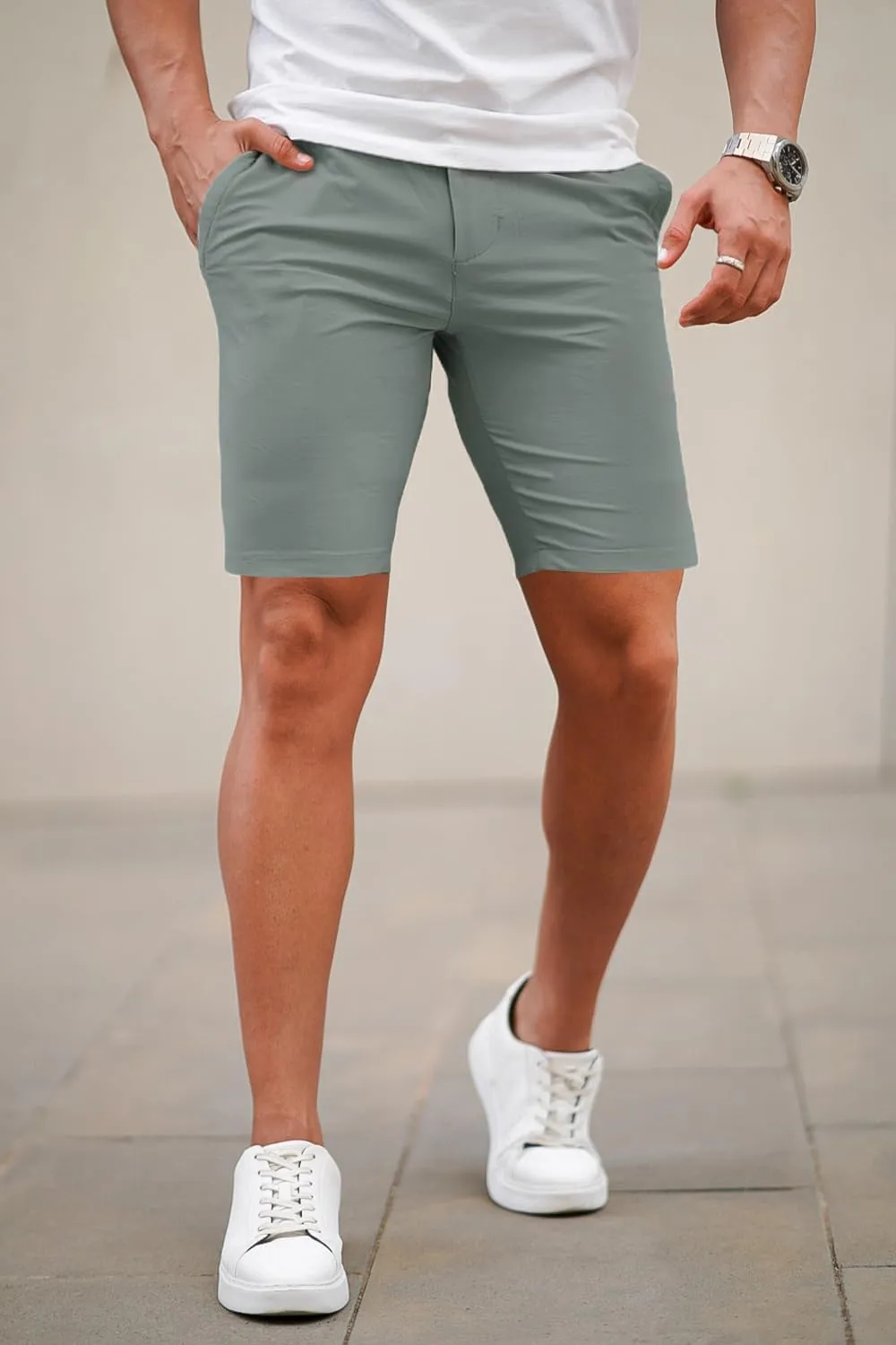 GINGTTO Mens Slim Fit Shorts 9" Inseam Stretch Chino Shorts