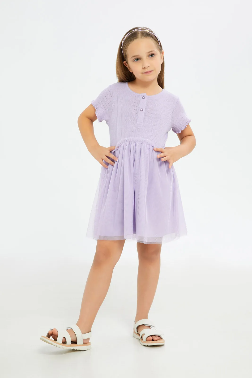 Girls Lilac Short Sleeved Dress