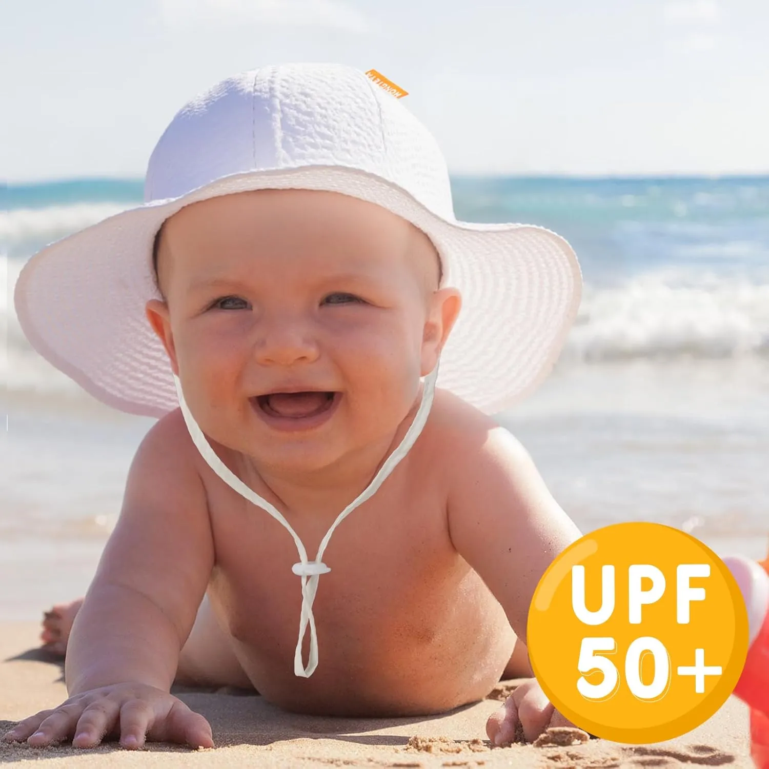 HONGTEYA Baby Sun Hat Toddler Girl Beach Hat Adjustable Outdoor Summer Hat UPF 50  Sun Protection Wide Brim Infant Kids