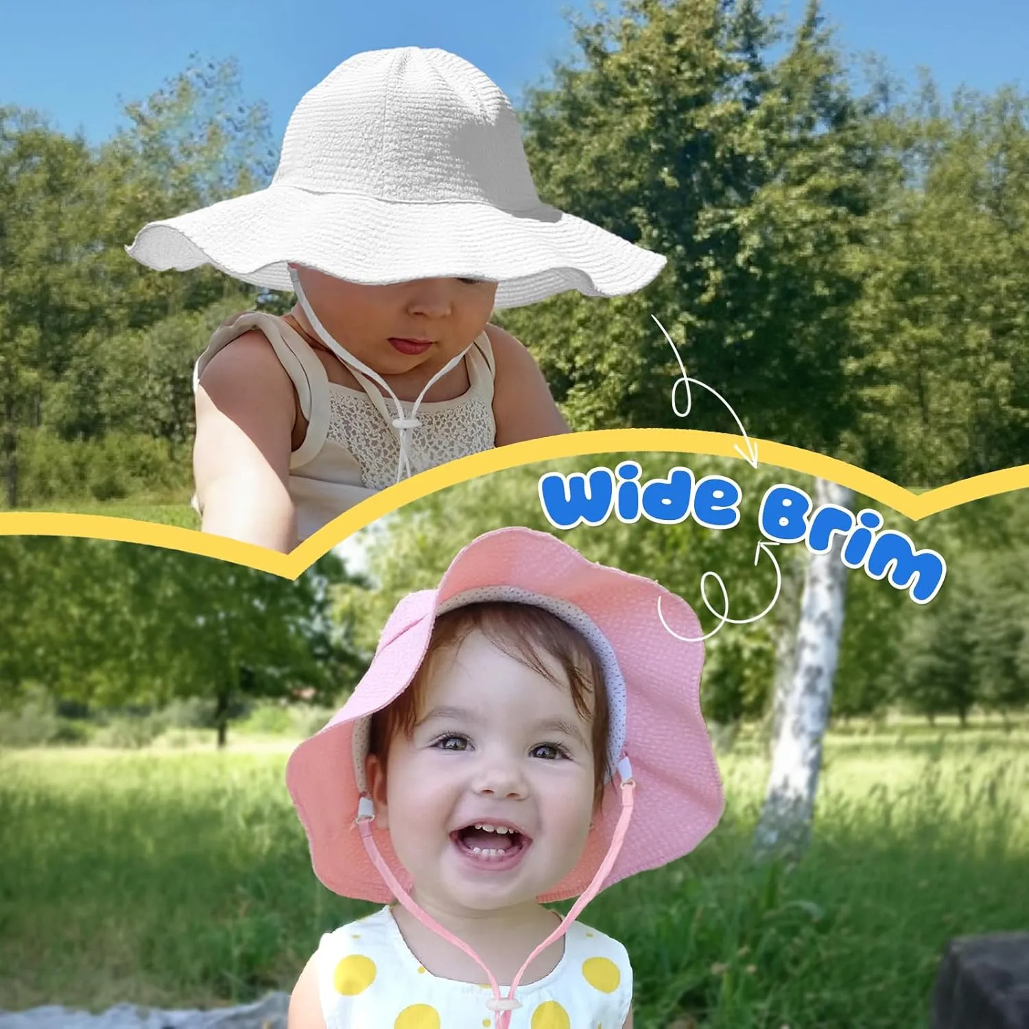 HONGTEYA Baby Sun Hat Toddler Girl Beach Hat Adjustable Outdoor Summer Hat UPF 50  Sun Protection Wide Brim Infant Kids