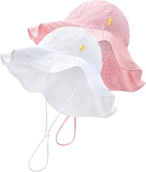 HONGTEYA Baby Sun Hat Toddler Girl Beach Hat Adjustable Outdoor Summer Hat UPF 50  Sun Protection Wide Brim Infant Kids