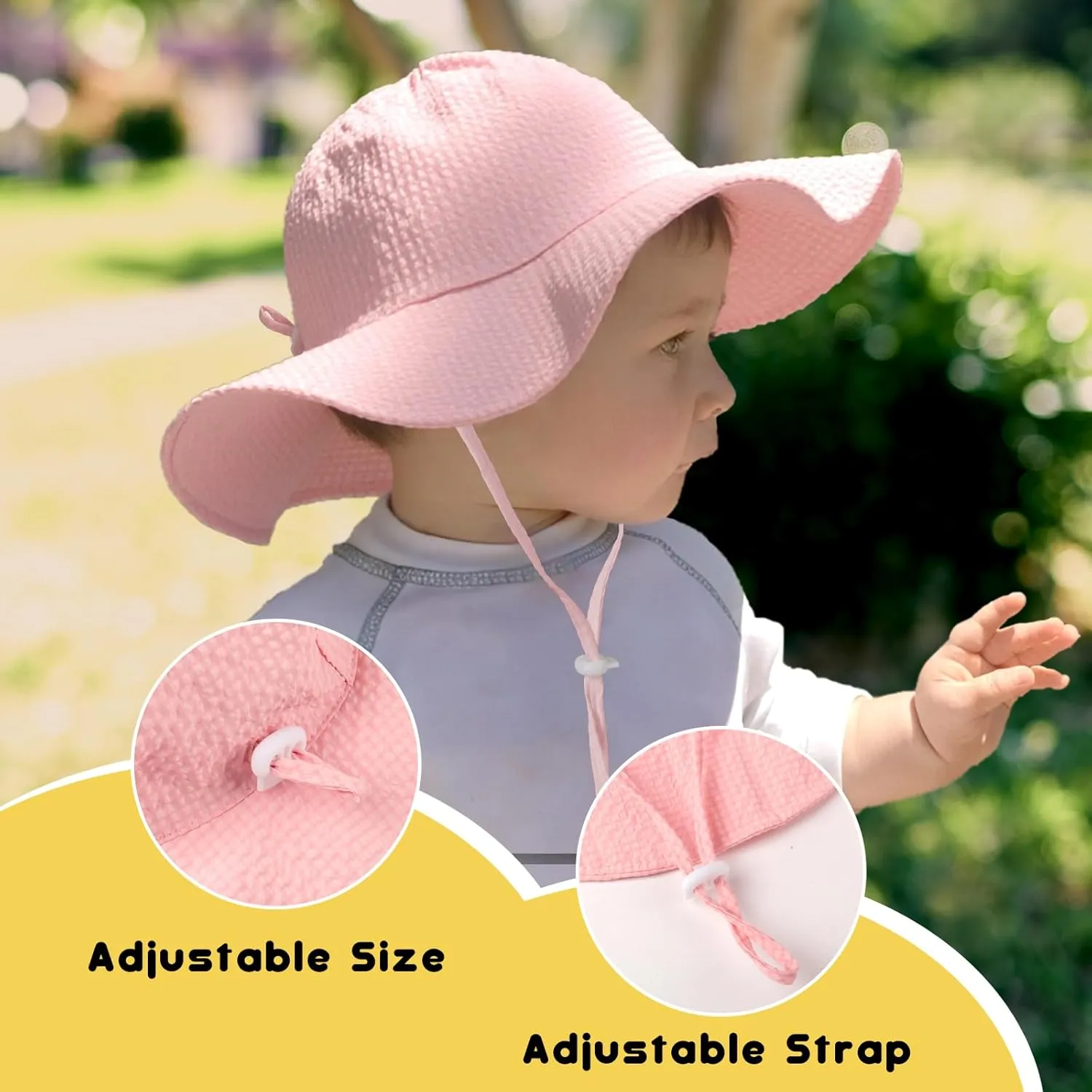 HONGTEYA Baby Sun Hat Toddler Girl Beach Hat Adjustable Outdoor Summer Hat UPF 50  Sun Protection Wide Brim Infant Kids