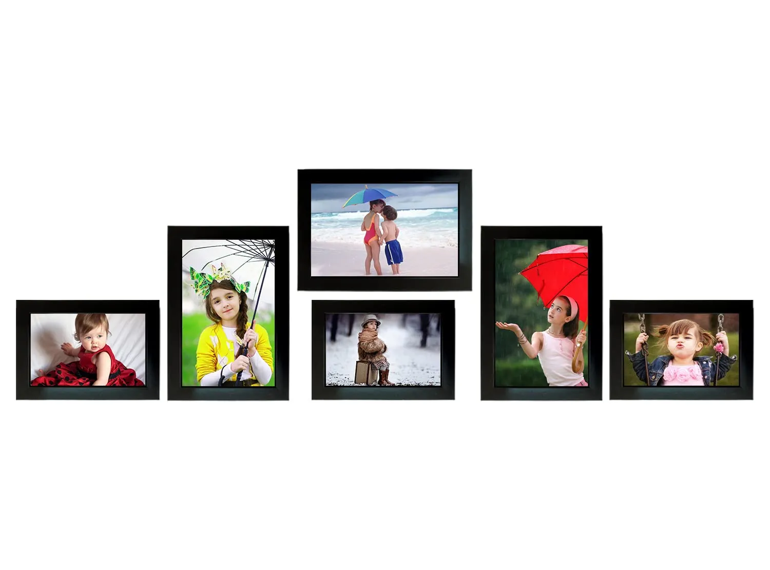 Kuber Industries 6 Piece Indivisual Photo Frames Set For Home & Office Decoration (Black) Size: 4x6-3 Pc., 5x7-3 Pc, wood, tabletop mounting