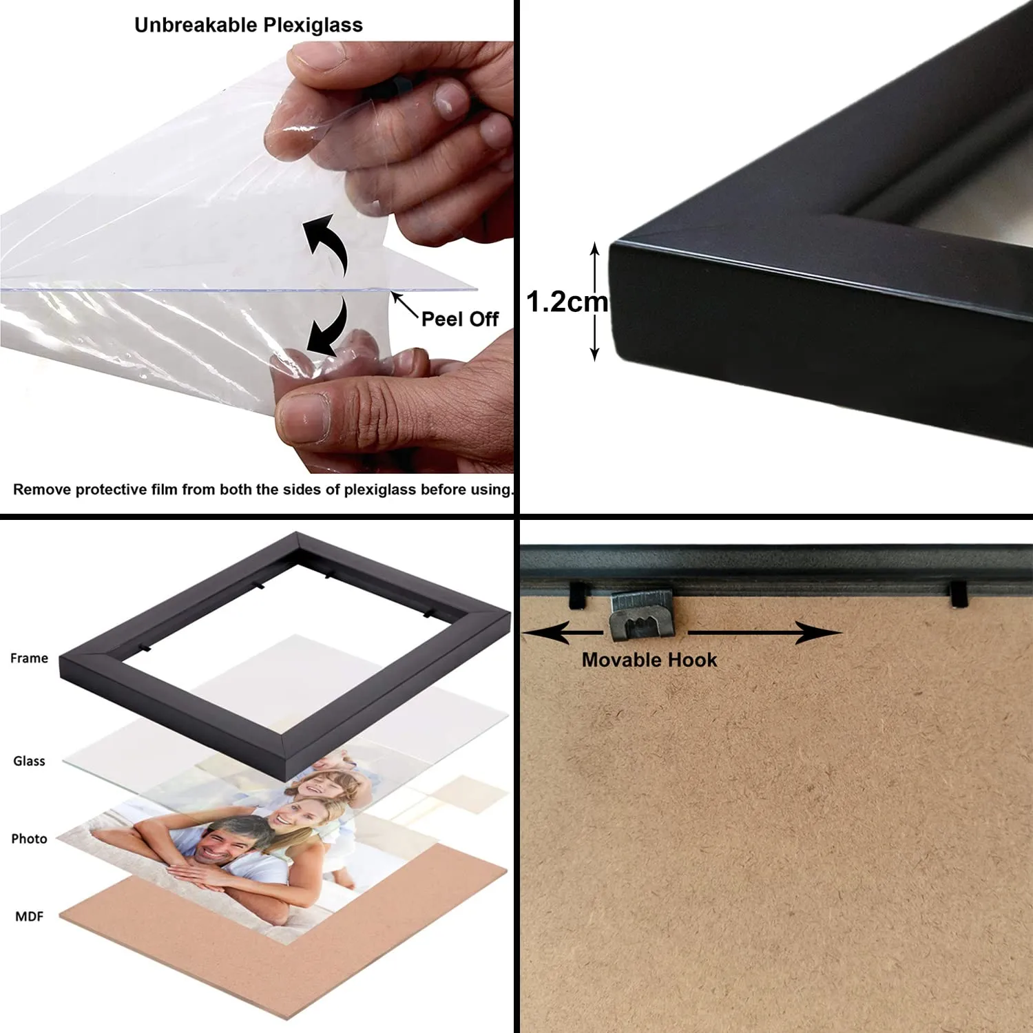 Kuber Industries 6 Piece Indivisual Photo Frames Set For Home & Office Decoration (Black) Size: 4x6-3 Pc., 5x7-3 Pc, wood, tabletop mounting