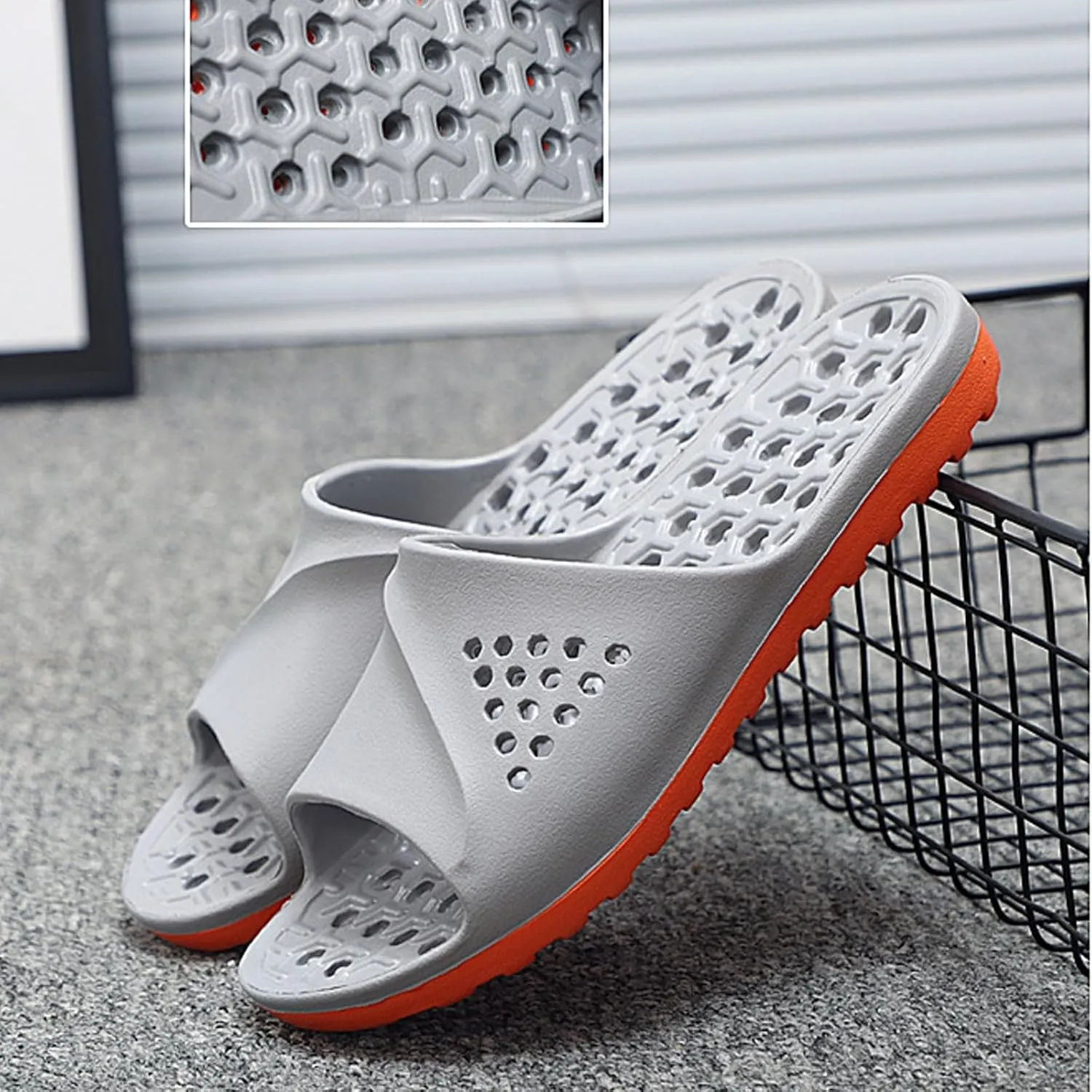 Men's slippers, bathroom non-slip, bathing slippers, hollow, large size