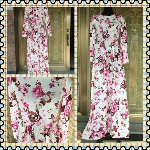 New Summer Printed Long Sleeve High Waist Maxi Dress