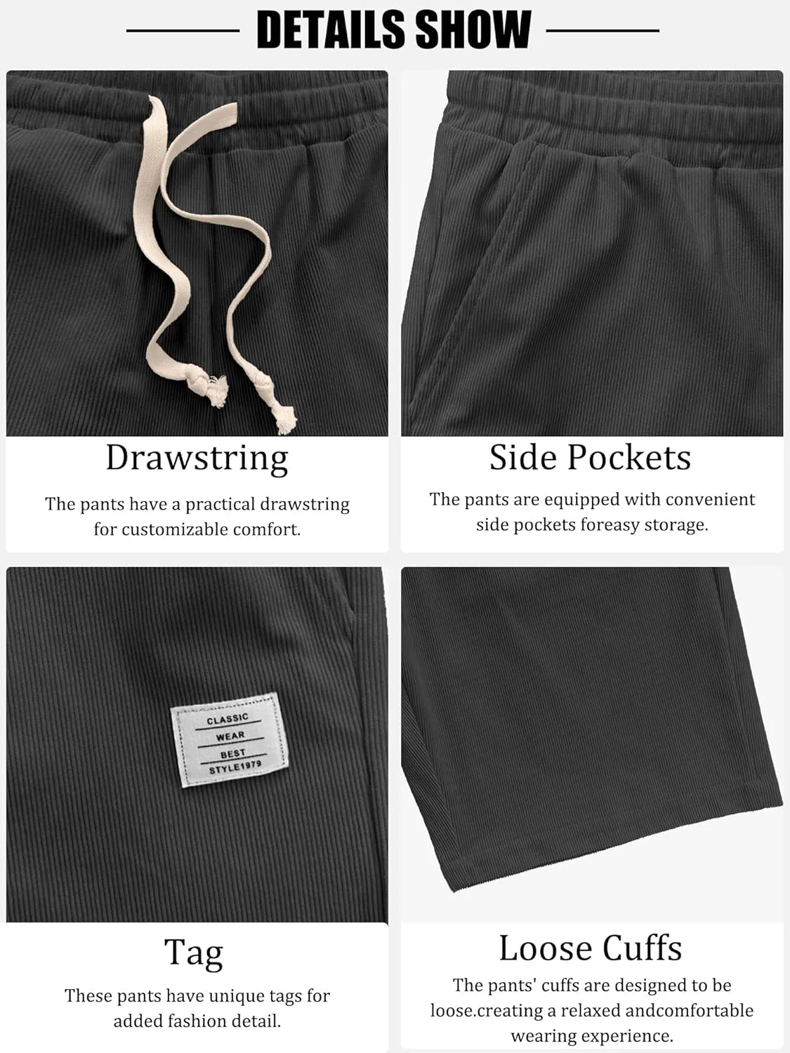 PLEPAN Mens Shorts 7 inch Corduroy Casual Short Drawstring Elastic Waist Lightweight Summer Beach Shorts Loose Fit
