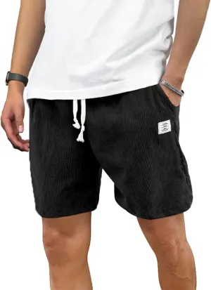 PLEPAN Mens Shorts 7 inch Corduroy Casual Short Drawstring Elastic Waist Lightweight Summer Beach Shorts Loose Fit