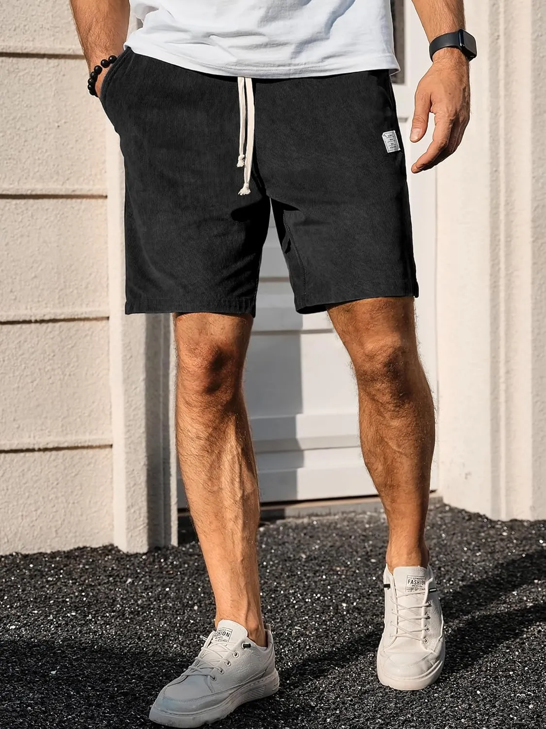 PLEPAN Mens Shorts 7 inch Corduroy Casual Short Drawstring Elastic Waist Lightweight Summer Beach Shorts Loose Fit