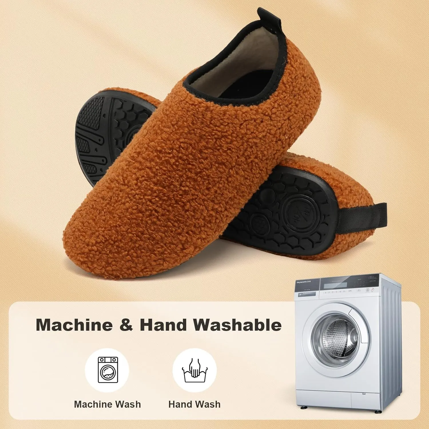 QFH Womens & Mens Cozy House Slippers - Portable Travel Shoes with Flexible Rubber Sole & Soft Velvet Lining