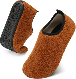 QFH Womens & Mens Cozy House Slippers - Portable Travel Shoes with Flexible Rubber Sole & Soft Velvet Lining